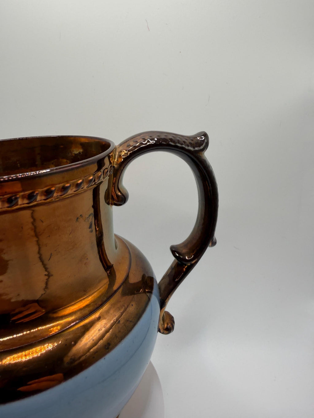 Antique English Staffordshire Lustreware Jug / Copper Lustre Pitcher / Blue Band Ceramic Vase / Victorian Country House Decor
