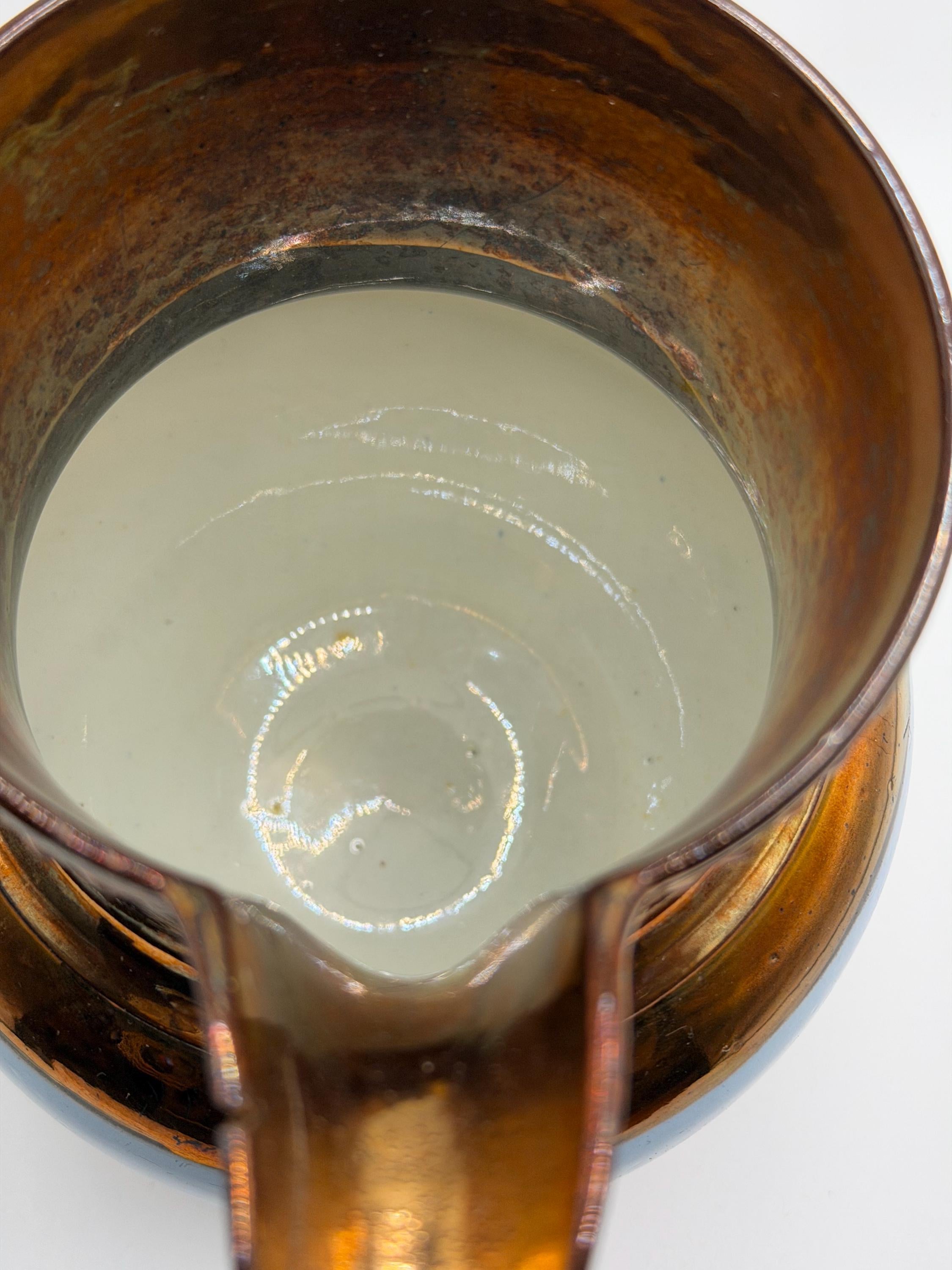 Antique English Staffordshire Lustreware Jug / Copper Lustre Pitcher / Blue Band Ceramic Vase / Victorian Country House Decor