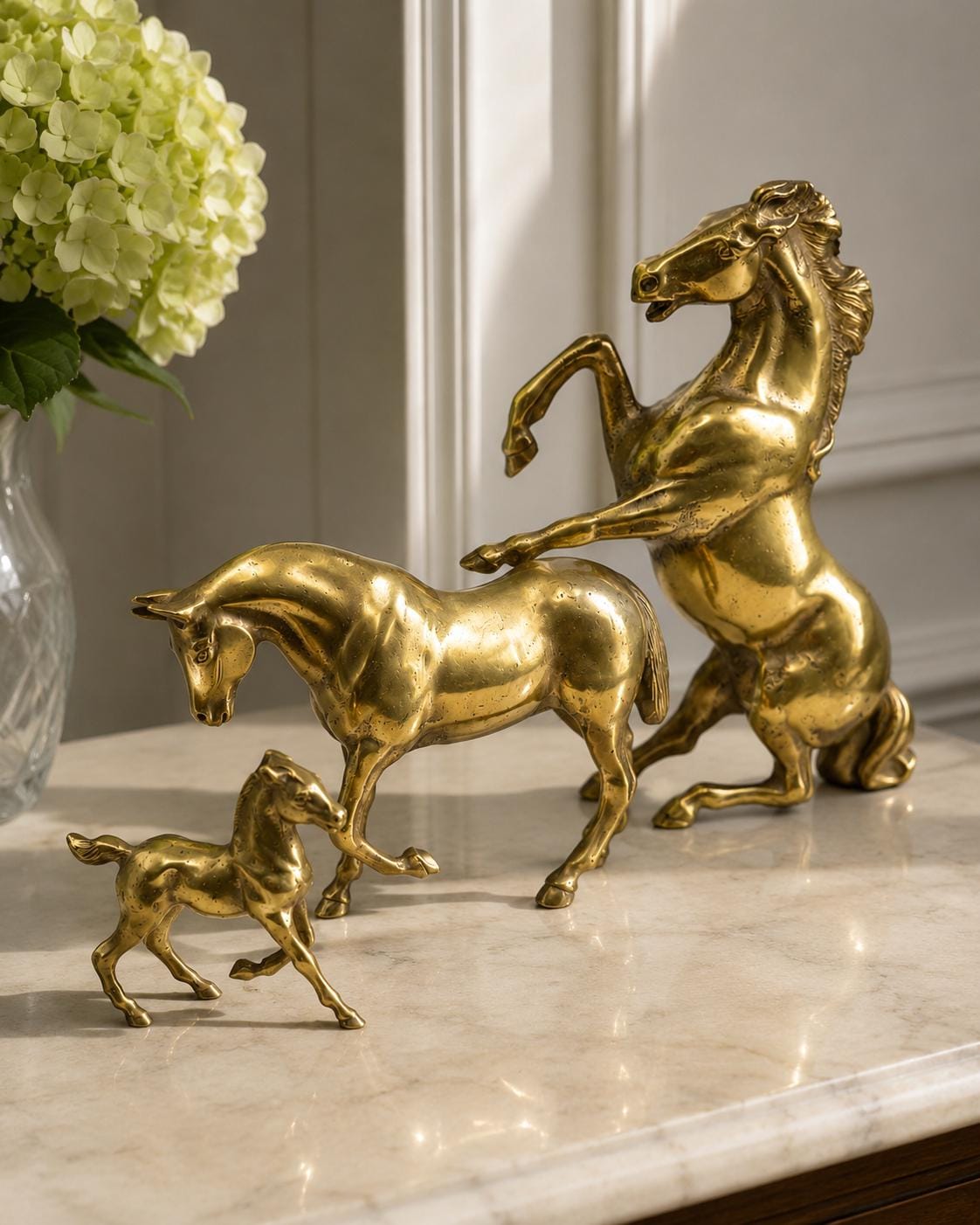 Vintage Solid Brass Horse Ornaments Set / Equestrian Brass Decor / Set of 3 Brass Horses / Country House Interior Decor / Vintage Horse Figu