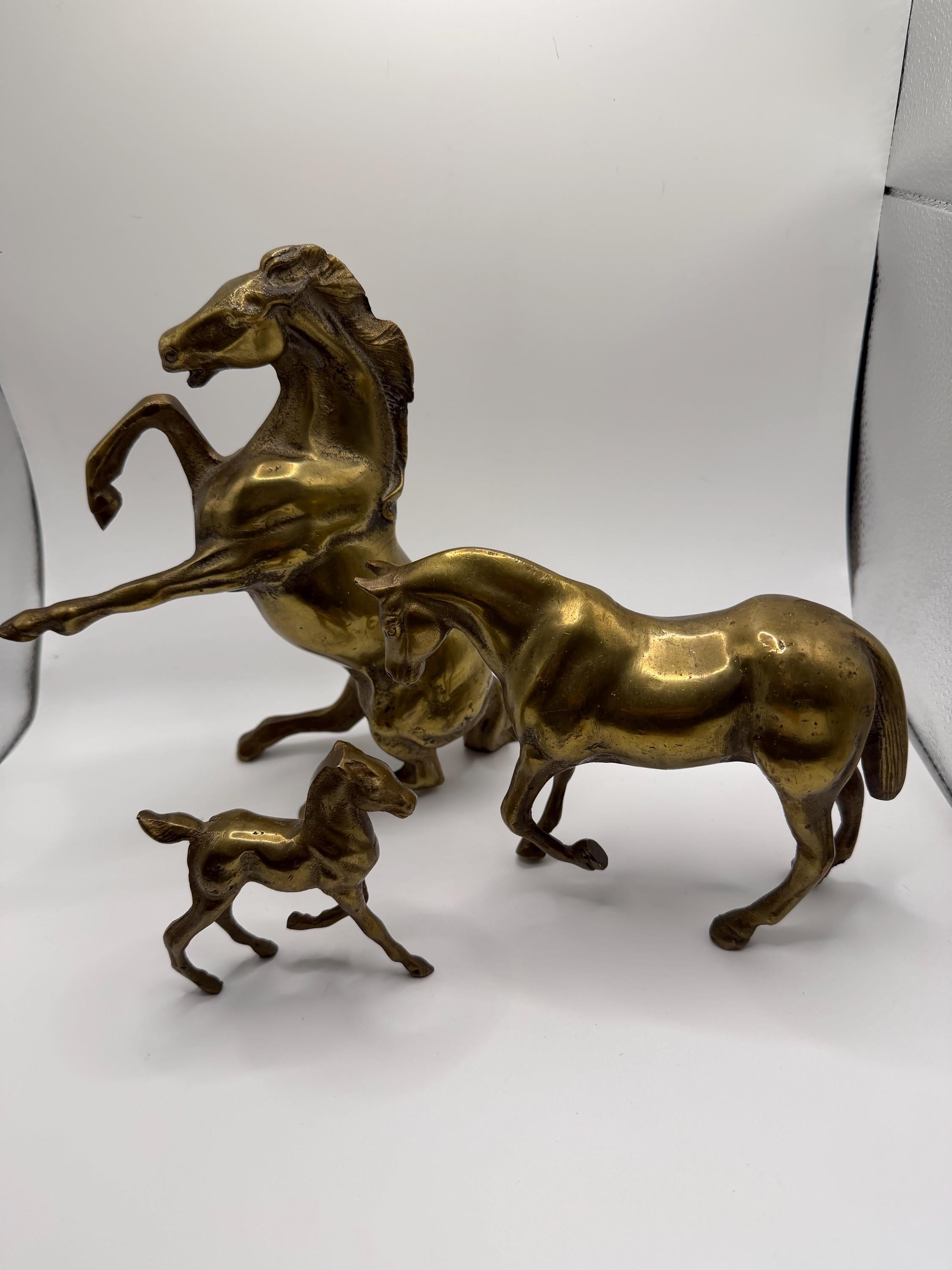 Vintage Solid Brass Horse Ornaments Set / Equestrian Brass Decor / Set of 3 Brass Horses / Country House Interior Decor / Vintage Horse Figu