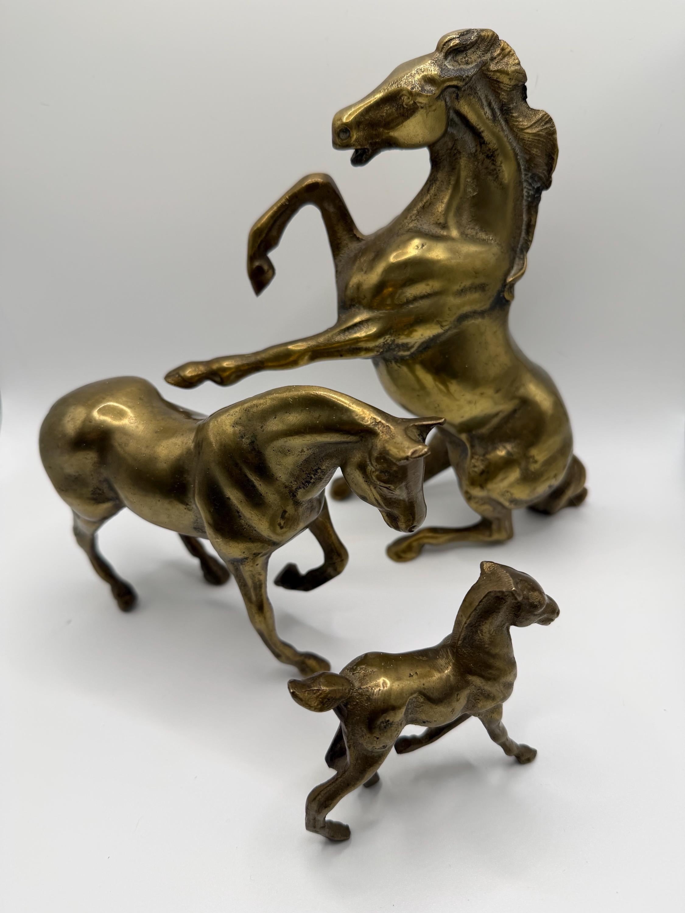 Vintage Solid Brass Horse Ornaments Set / Equestrian Brass Decor / Set of 3 Brass Horses / Country House Interior Decor / Vintage Horse Figu