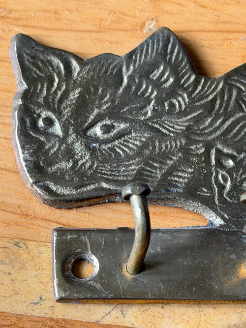 Vintage 1970s Brass Cat Key Holder Wall Hooks Feline Key Rack Hallway Storage Ornate Cat Design Mid Century Decor