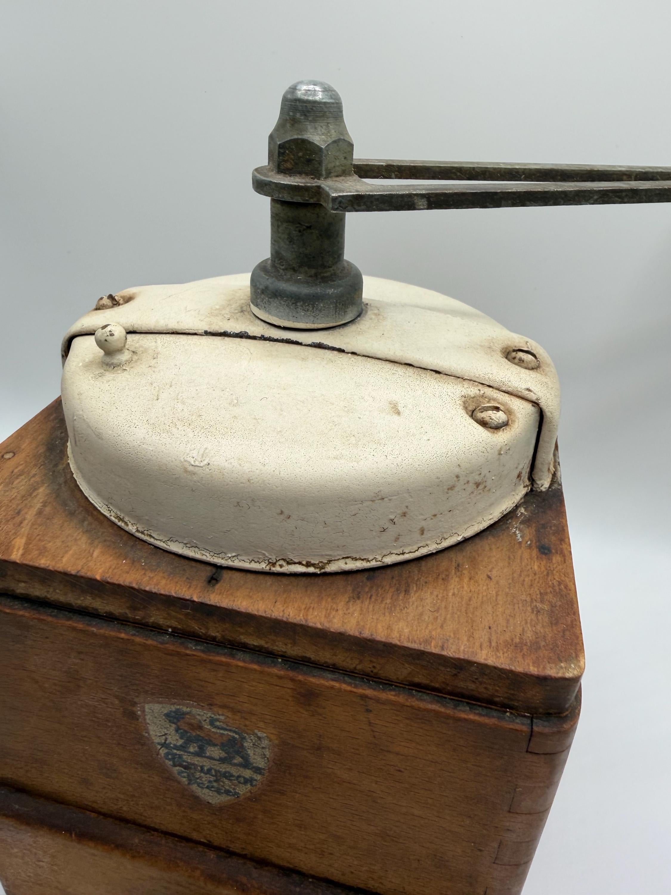 Vintage Peugeot Frères Coffee Grinder | French Wooden Coffee Mill | Rustic Farmhouse Kitchen Decor | Mid Century Coffee Grinder