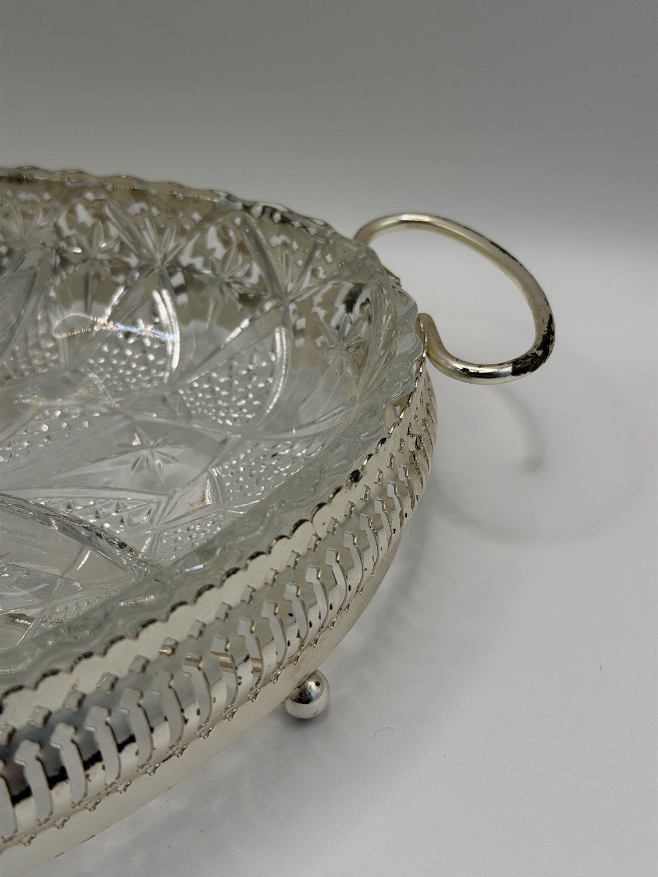 Antique EPNS Four Section Serving Dish with Cut Glass Insert | Silver Plate Divided Tray | Vintage English Home Decor