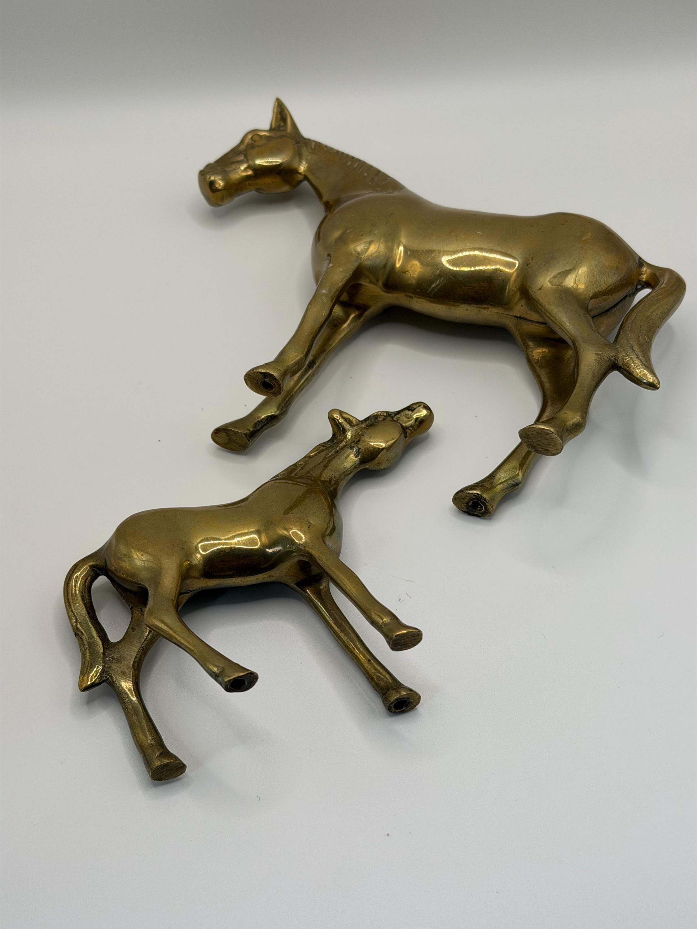 Vintage Brass Horse & Foal Figurines  Equestrian Decor  Brass Horse Ornaments  Country House Decor  Ralph Lauren Style  Vintage Horse