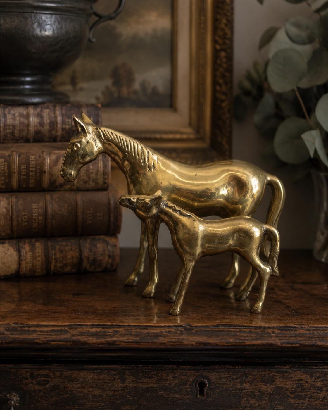 Vintage Brass Horse & Foal Figurines  Equestrian Decor  Brass Horse Ornaments  Country House Decor  Ralph Lauren Style  Vintage Horse