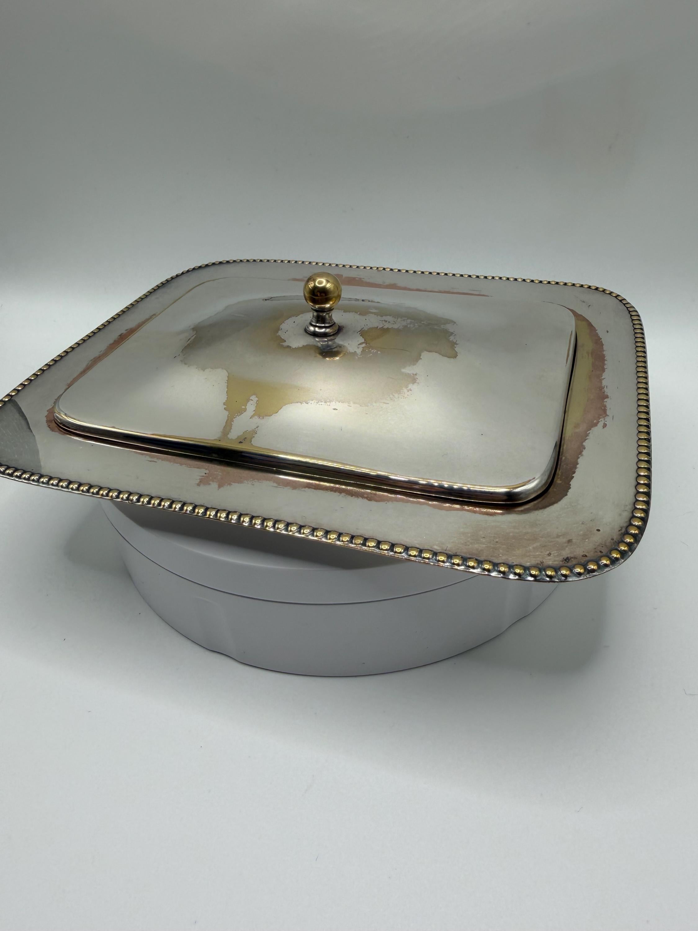 English Art Deco Silver Plated Entrée Dish by MANCO  Vintage Covered Serving Dish  Beaded Edge Silver Plate  English Tableware  Country