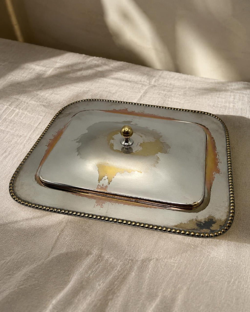 English Art Deco Silver Plated Entrée Dish by MANCO  Vintage Covered Serving Dish  Beaded Edge Silver Plate  English Tableware  Country