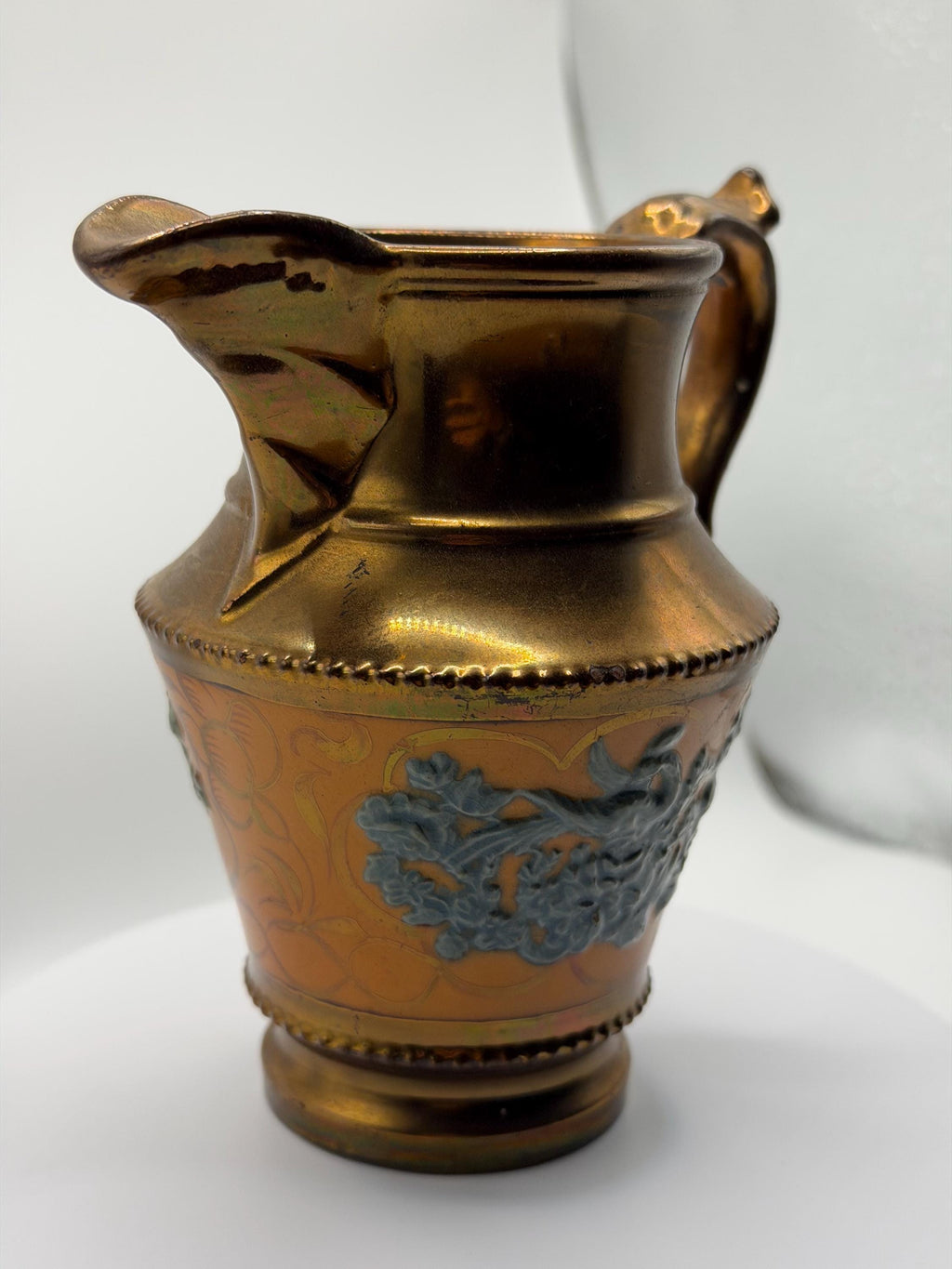 Victorian Copper Lustre Pottery Jug / Pitcher  Staffordshire Style Antique Ceramic Cream Jug  English Victorian Decor  Copper Lustre Ware