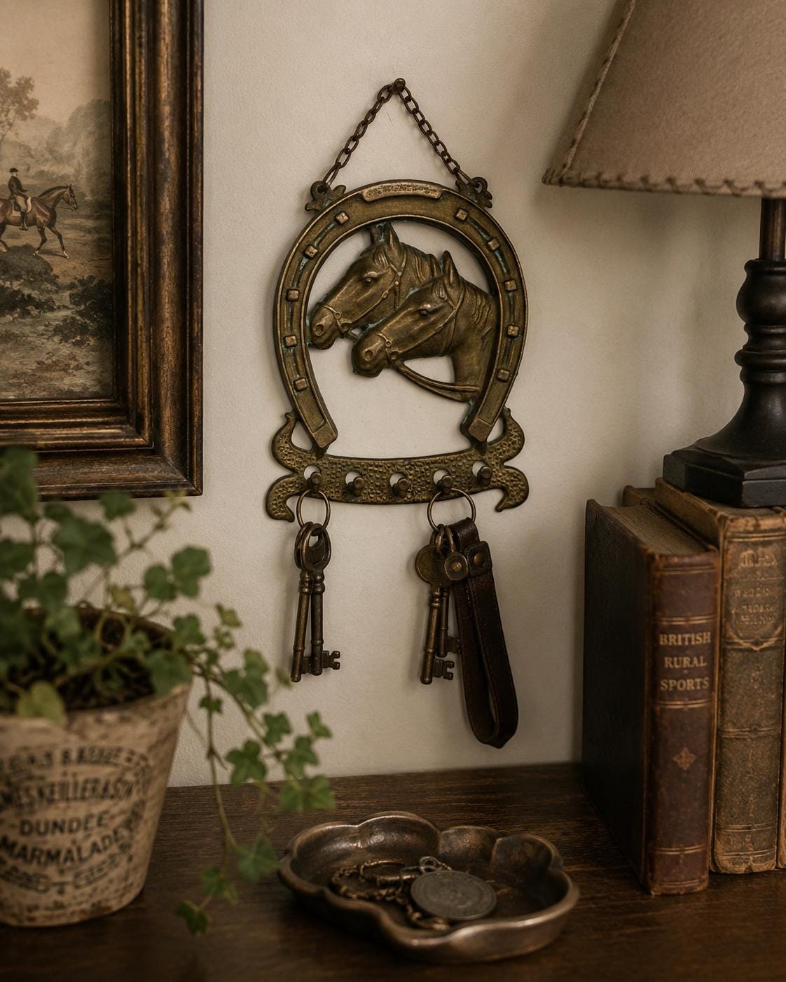 Vintage Brass Horse Key Hook  Small Equestrian Wall Key Holder  Horseshoe Brass Key Rack  Ralph Lauren Inspired Country House Décor