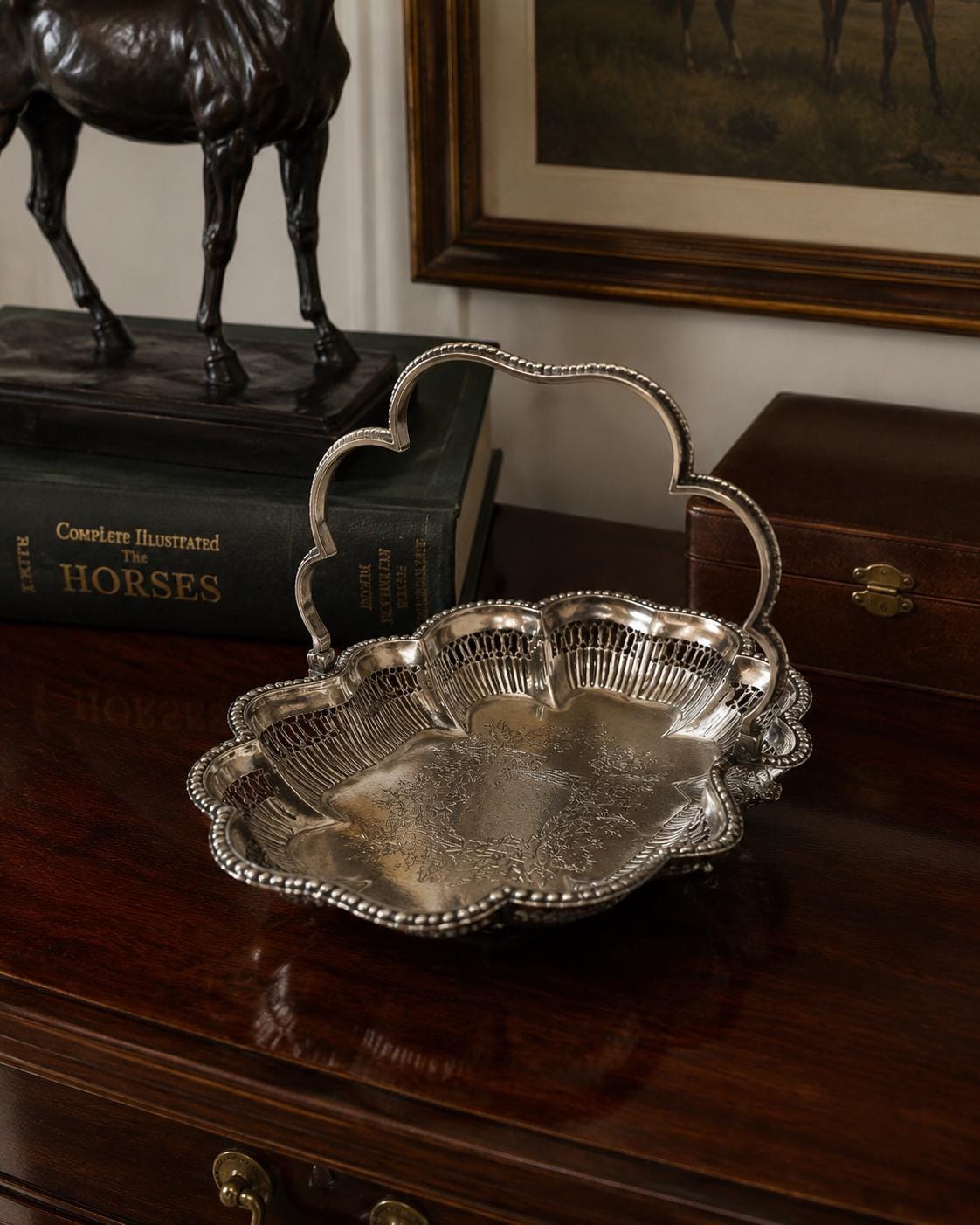 Antique Edwardian Silver Plate Swing Handle Basket Bowl | Cooper Brothers Sheffield | Pierced Silver Fruit Bowl | Ralph Lauren Style Decor