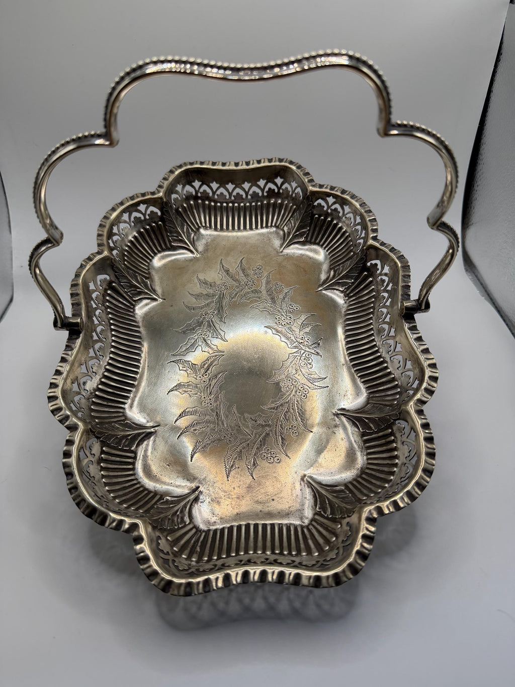 Antique Edwardian Silver Plate Swing Handle Basket Bowl | Cooper Brothers Sheffield | Pierced Silver Fruit Bowl | Ralph Lauren Style Decor