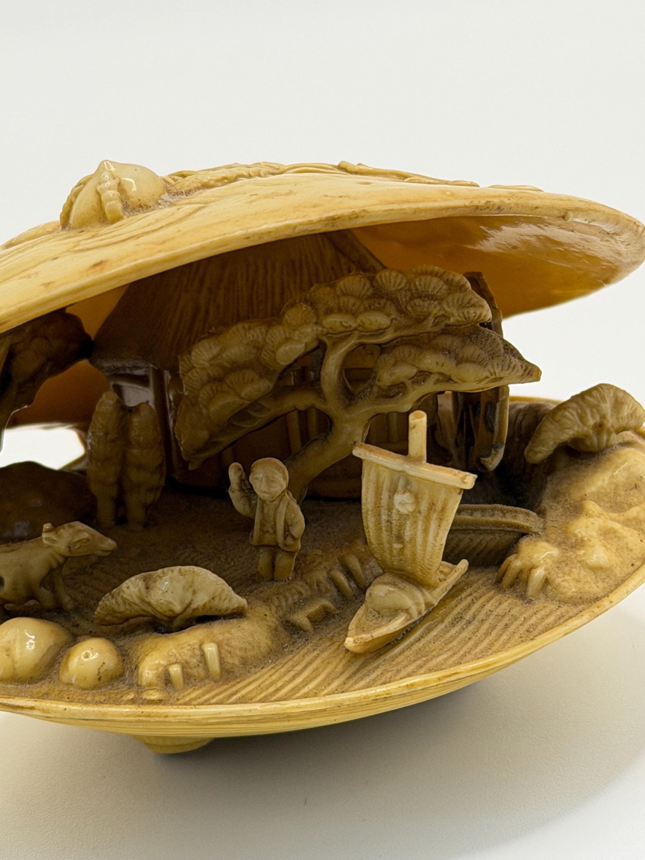 Vintage Japanese Celluloid Shell Diorama | Moving Waterwheel Miniature | Nautical Curiosity Decor | Vintage Japanese Collectible |