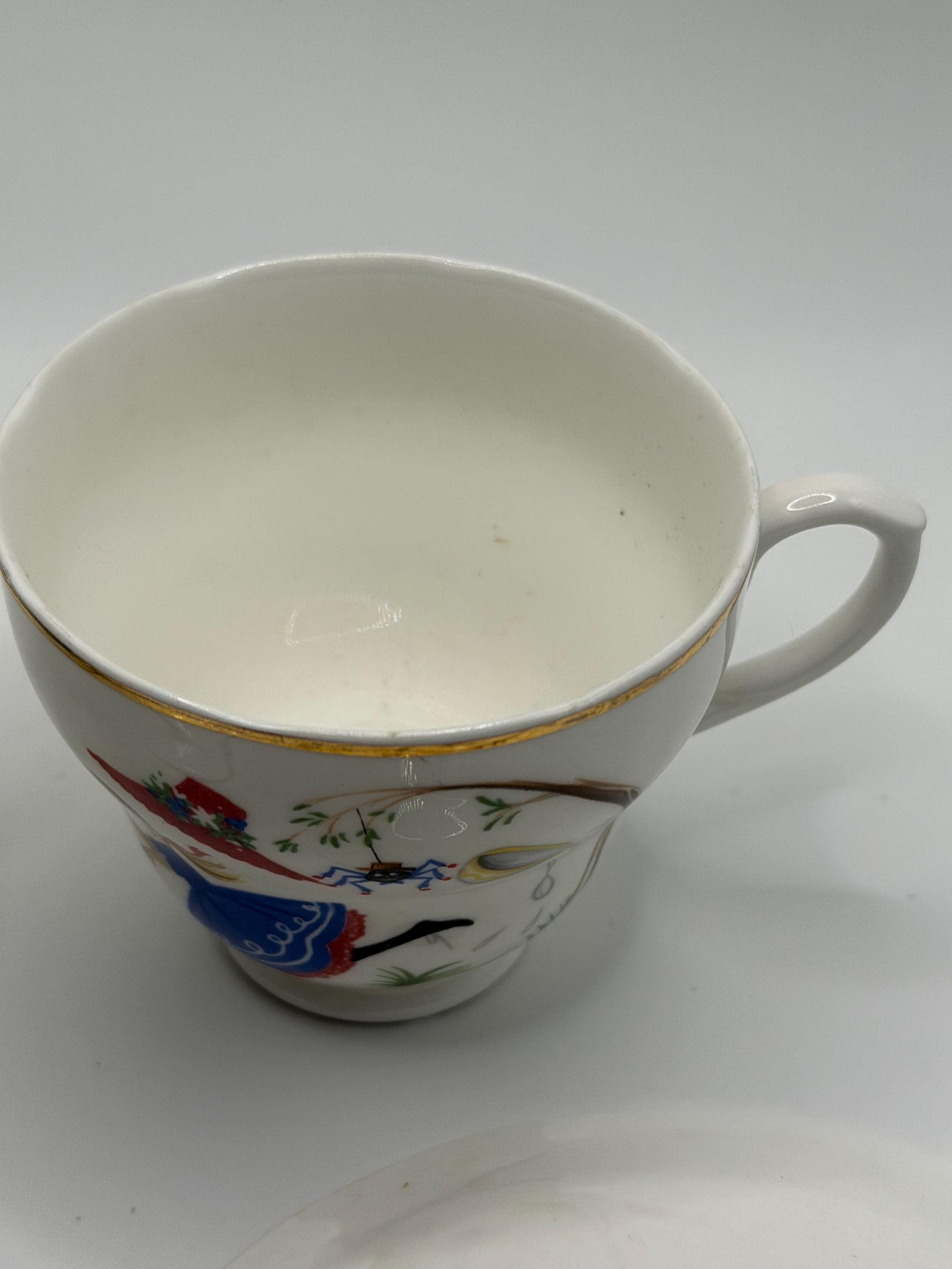 Vintage Staffordshire Bone China Nursery Rhyme Tea Cup and saucer | Little Miss Muffet  | English Teacup Set Cottagecore