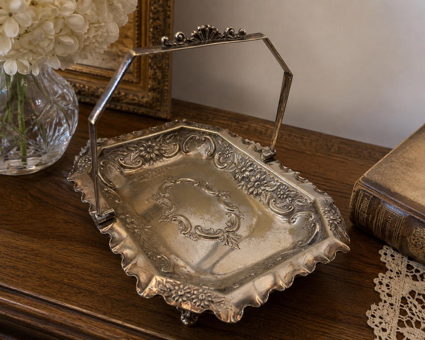 Vintage Silver Plated EPNS Basket Dish / Bon Bon Basket / Decorative Serving Dish  HH&S Sheffield