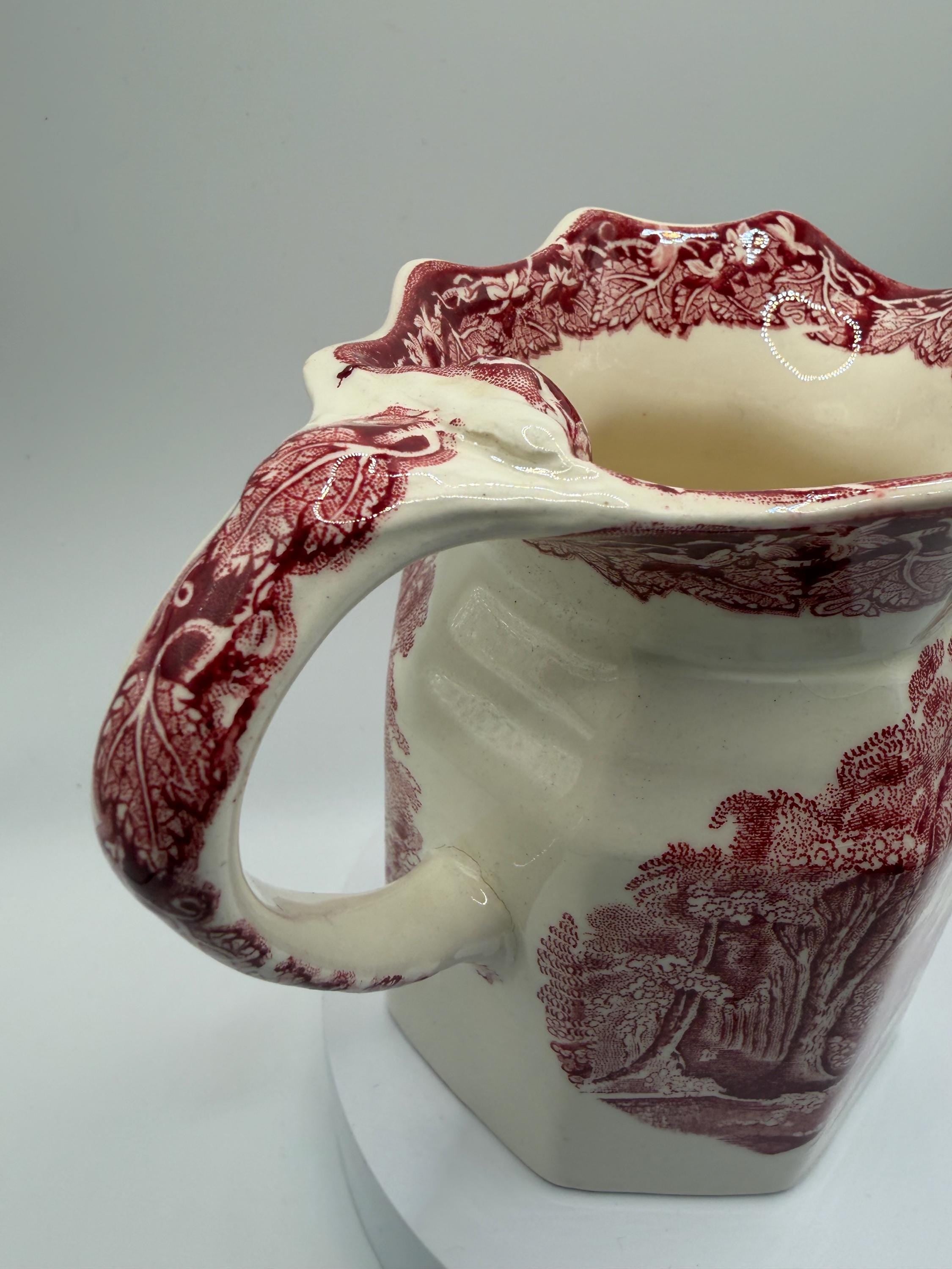Vintage Masons Vista Ironstone Pitcher / Jug  Red Transferware  English Country House Decor  Masons Patent Ironstone China