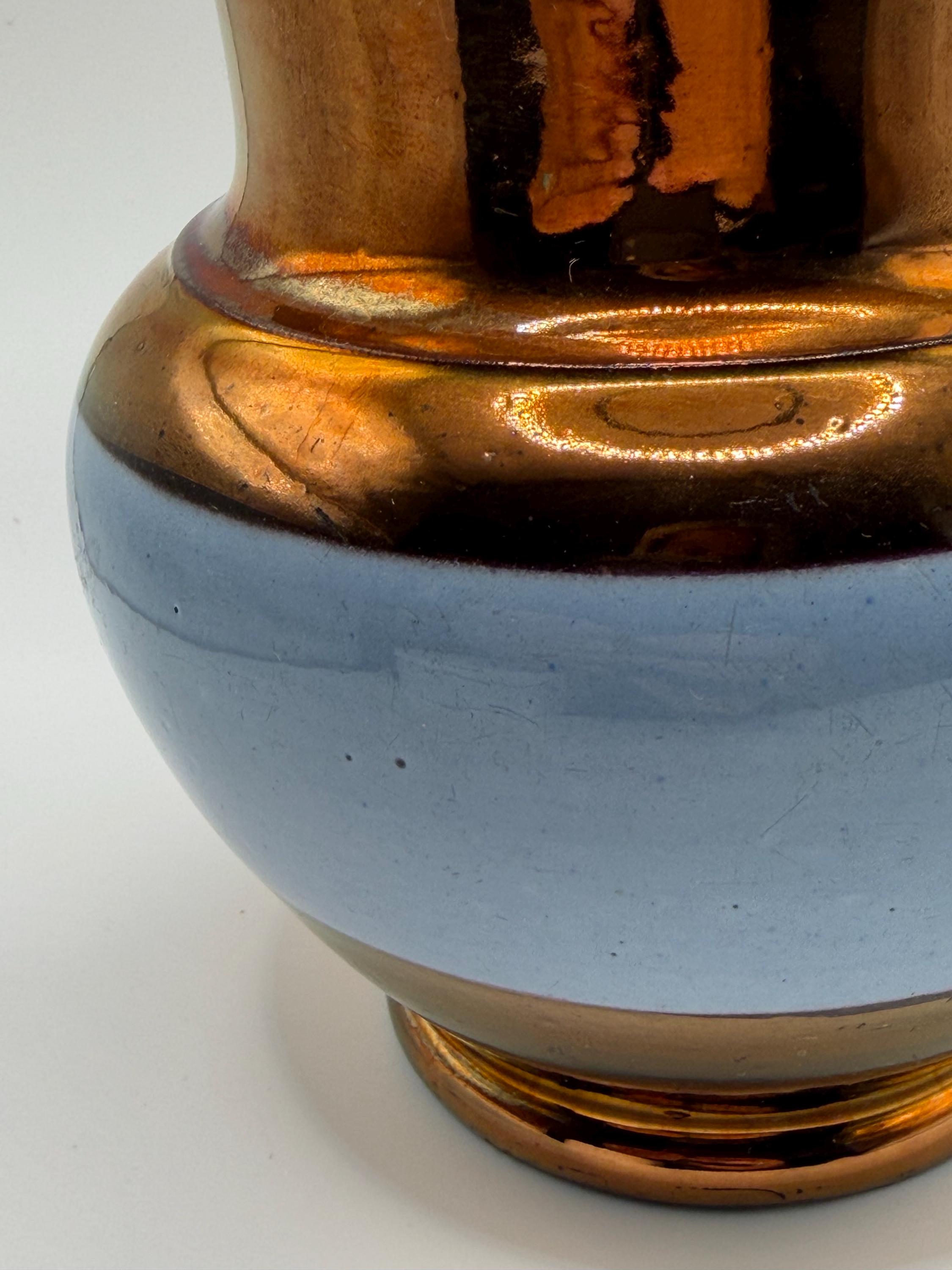 Antique English Staffordshire Lustreware Jug / Copper Lustre Pitcher / Blue Band Ceramic Vase / Victorian Country House Decor
