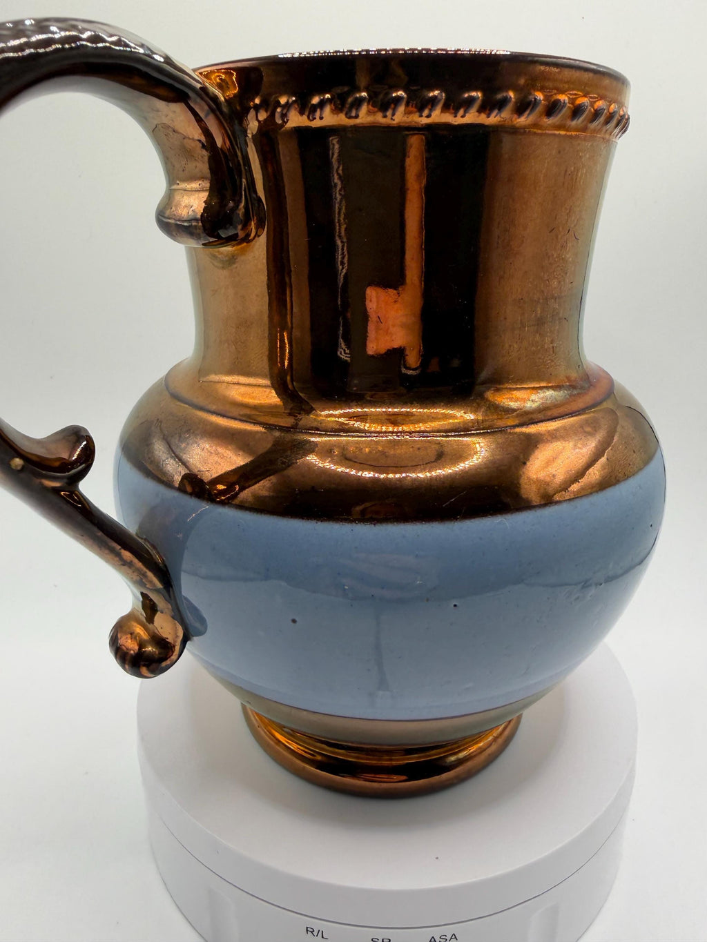 Antique English Staffordshire Lustreware Jug / Copper Lustre Pitcher / Blue Band Ceramic Vase / Victorian Country House Decor
