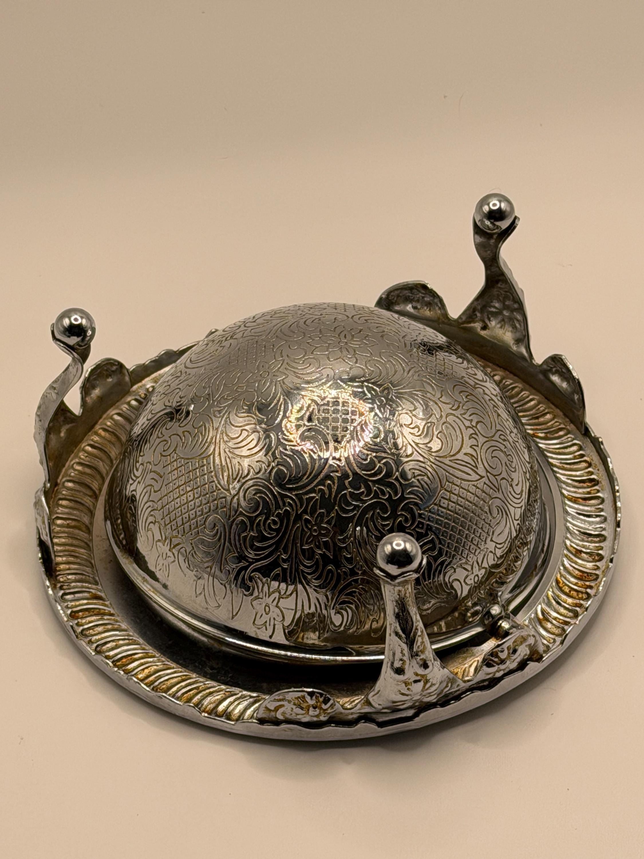 Vintage Silver Plated Caviar Dish / Covered Butter Dish / Globe Dome Serving Dish / Queen Anne England / Vintage Silver Plate Entertaining