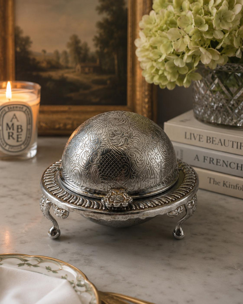Vintage Silver Plated Caviar Dish / Covered Butter Dish / Globe Dome Serving Dish / Queen Anne England / Vintage Silver Plate Entertaining