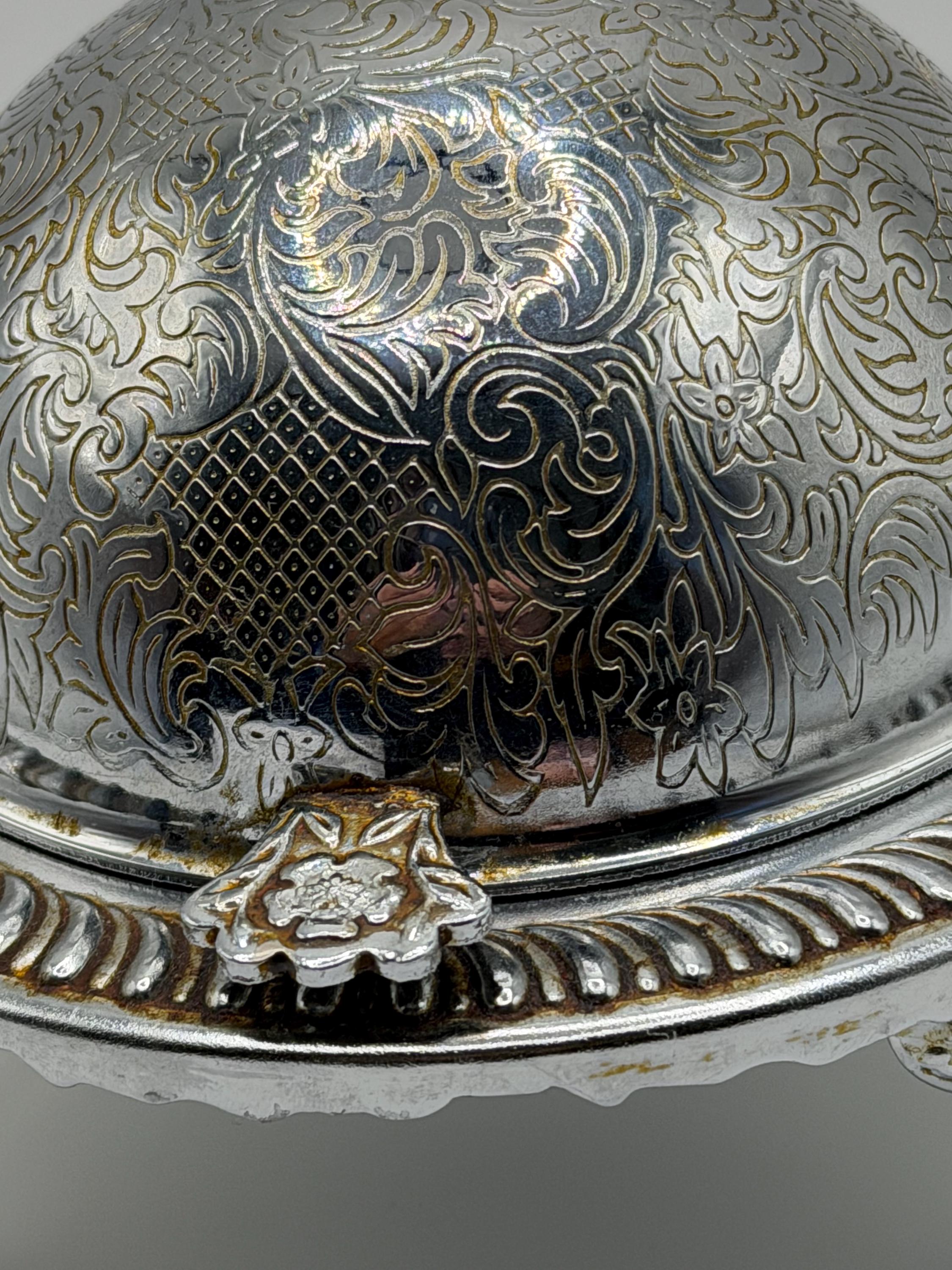 Vintage Silver Plated Caviar Dish / Covered Butter Dish / Globe Dome Serving Dish / Queen Anne England / Vintage Silver Plate Entertaining