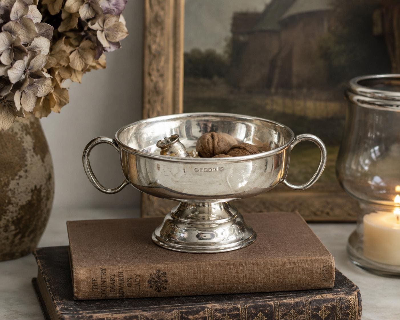 English Silver Plated Bon Bon Dish / Vintage Twin Handle Pedestal Bowl / Antique Style Silver Decorative Bowl