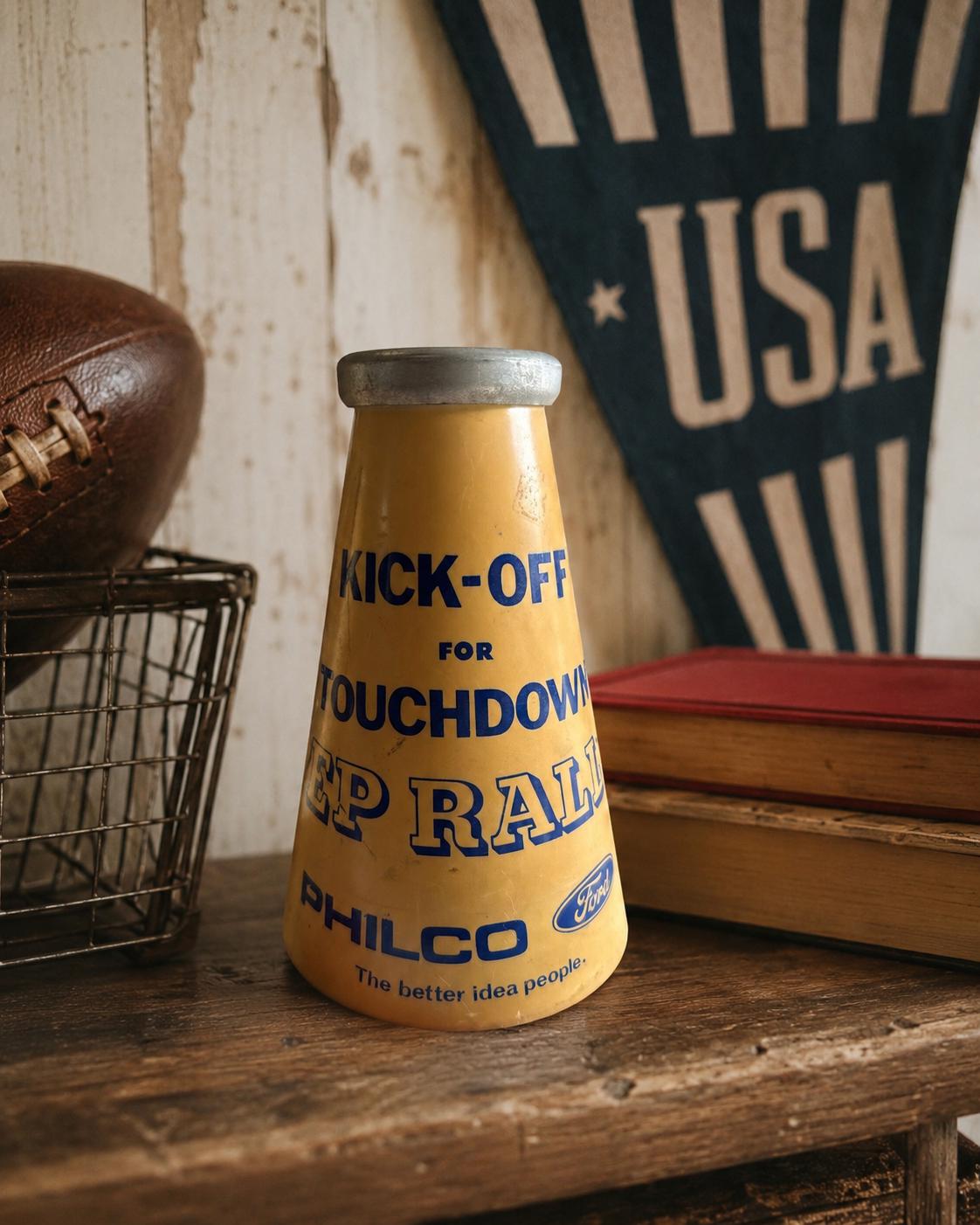 Vintage American Philco Ford Pep Rally Megaphone | Americana Decor | Vintage USA Advertising | American Football Collectible | Retro Sports