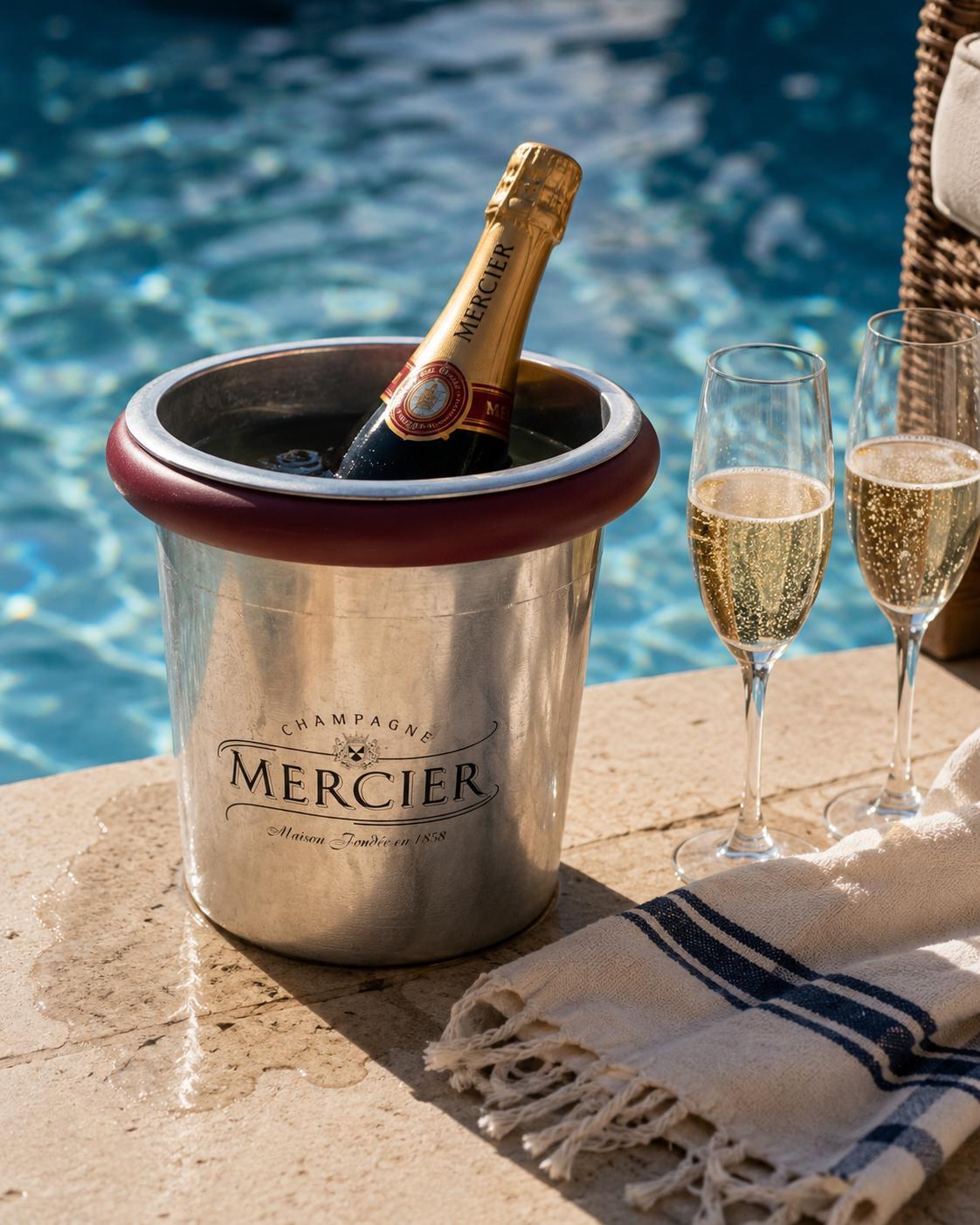 Vintage Mercier Floating Champagne Bucket | French Champagne Advertising | Poolside Champagne Cooler | Vintage Barware | Mercier Champagne