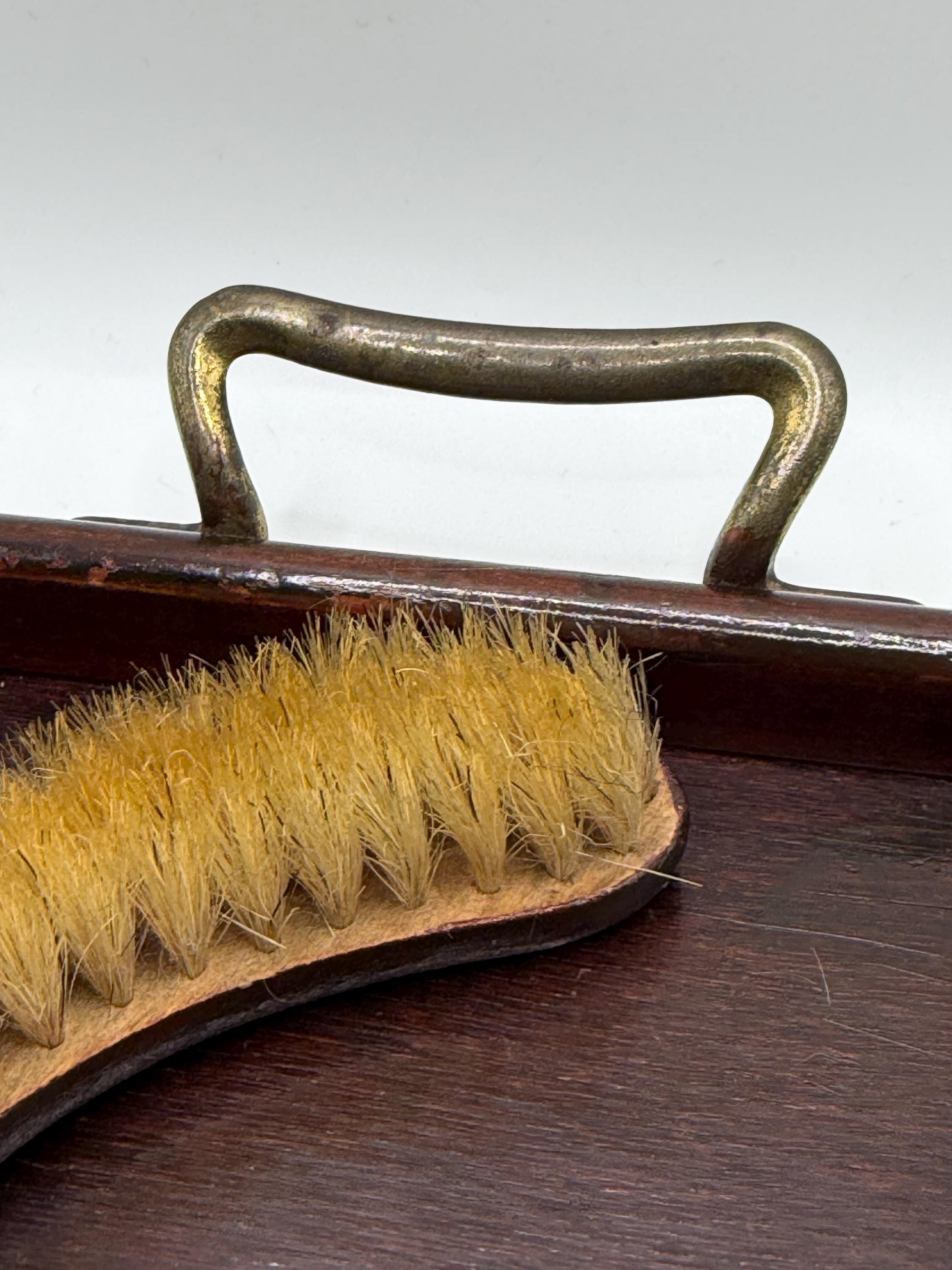 Vintage Wooden Crumb Tray & Brush with Inlaid Seashell Detail | Antique Tableware | Coastal Decor | Wooden Serving Tray |