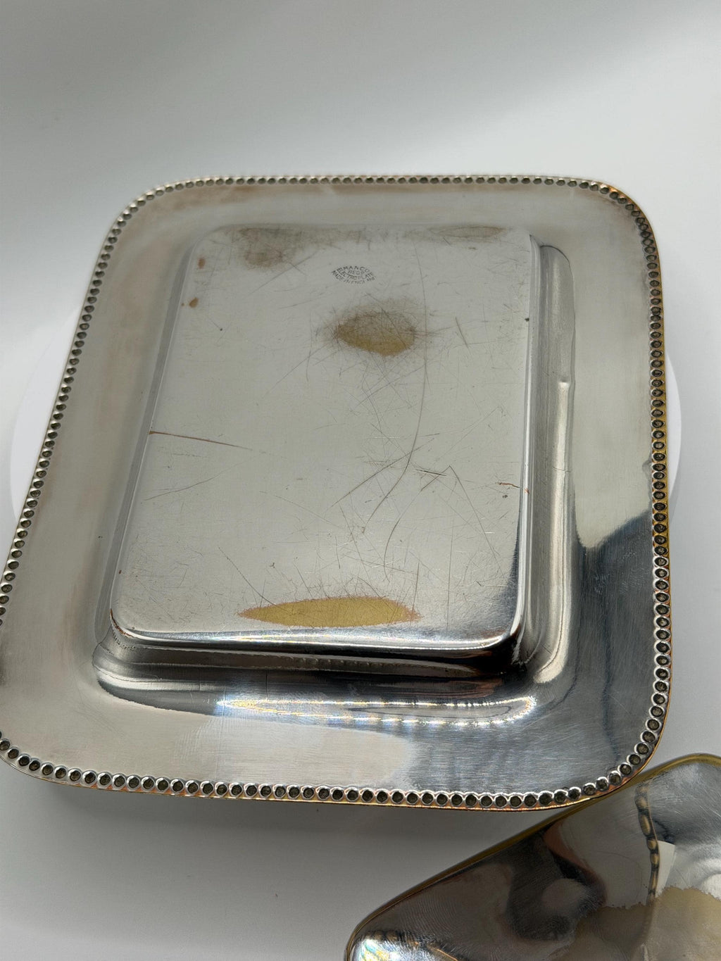 English Art Deco Silver Plated Entrée Dish by MANCO  Vintage Covered Serving Dish  Beaded Edge Silver Plate  English Tableware  Country