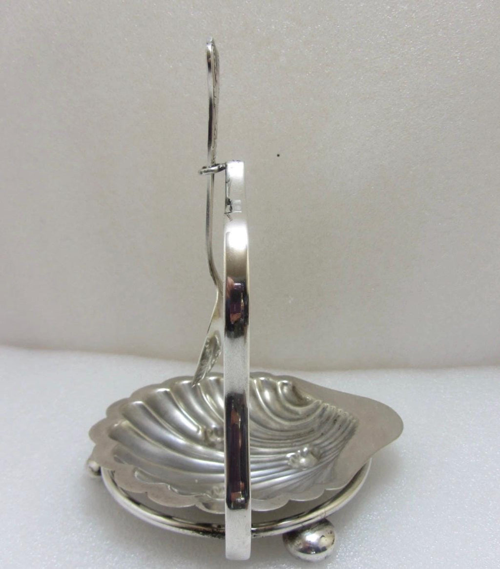 Vintage Silver Plate Clam Shell Butter & Caviar Dish with Suspended Spoon