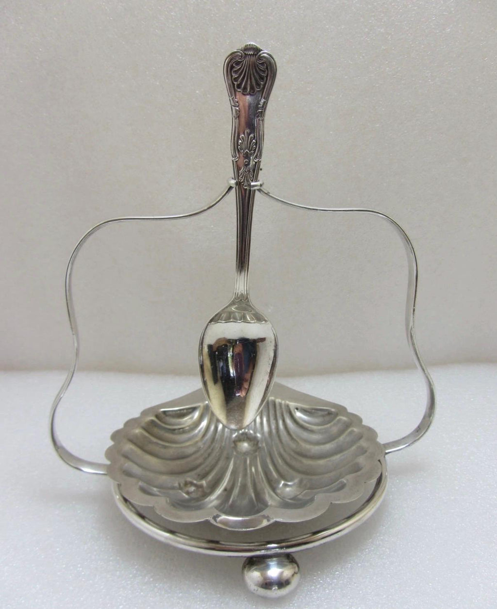 Vintage Silver Plate Clam Shell Butter & Caviar Dish with Suspended Spoon