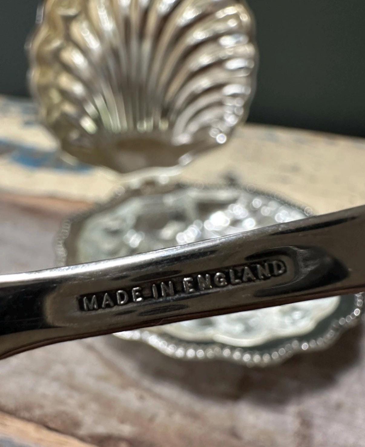 Vintage English Chromium-Plated Clam Shell Butter Dish with Original Glass Insert & Knife