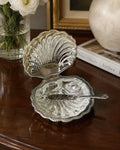 Vintage English Chromium-Plated Clam Shell Butter Dish with Original Glass Insert & Knife