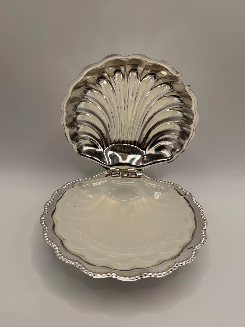Vintage Queen Anne Clam Shell Butter Dish with Original Glass Insert & Original Box