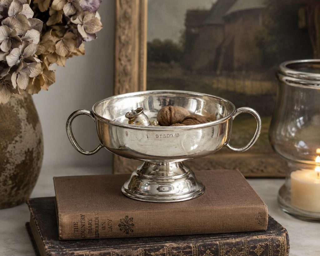 English Silver Plated Bon Bon Dish / Pedestal Bowl with Twin Handles