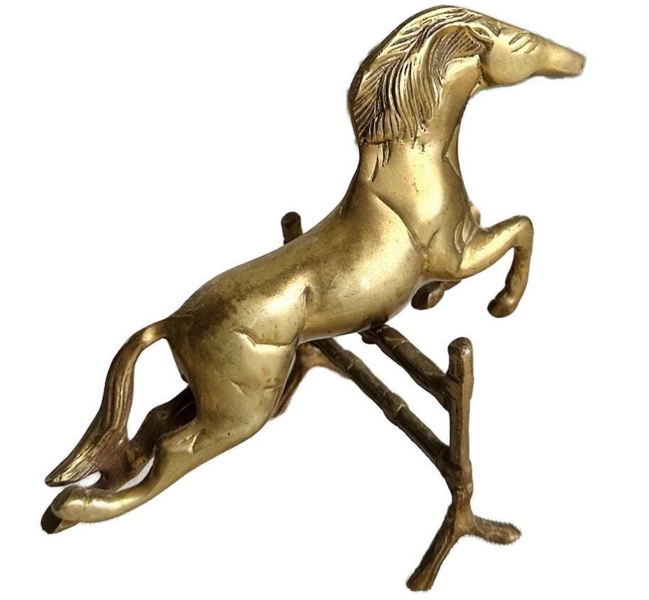 Vintage Brass Jumping Horse Figurine | Equestrian Decor | Brass Horse Ornament | Country House Interior | Vintage Horse Sculpture