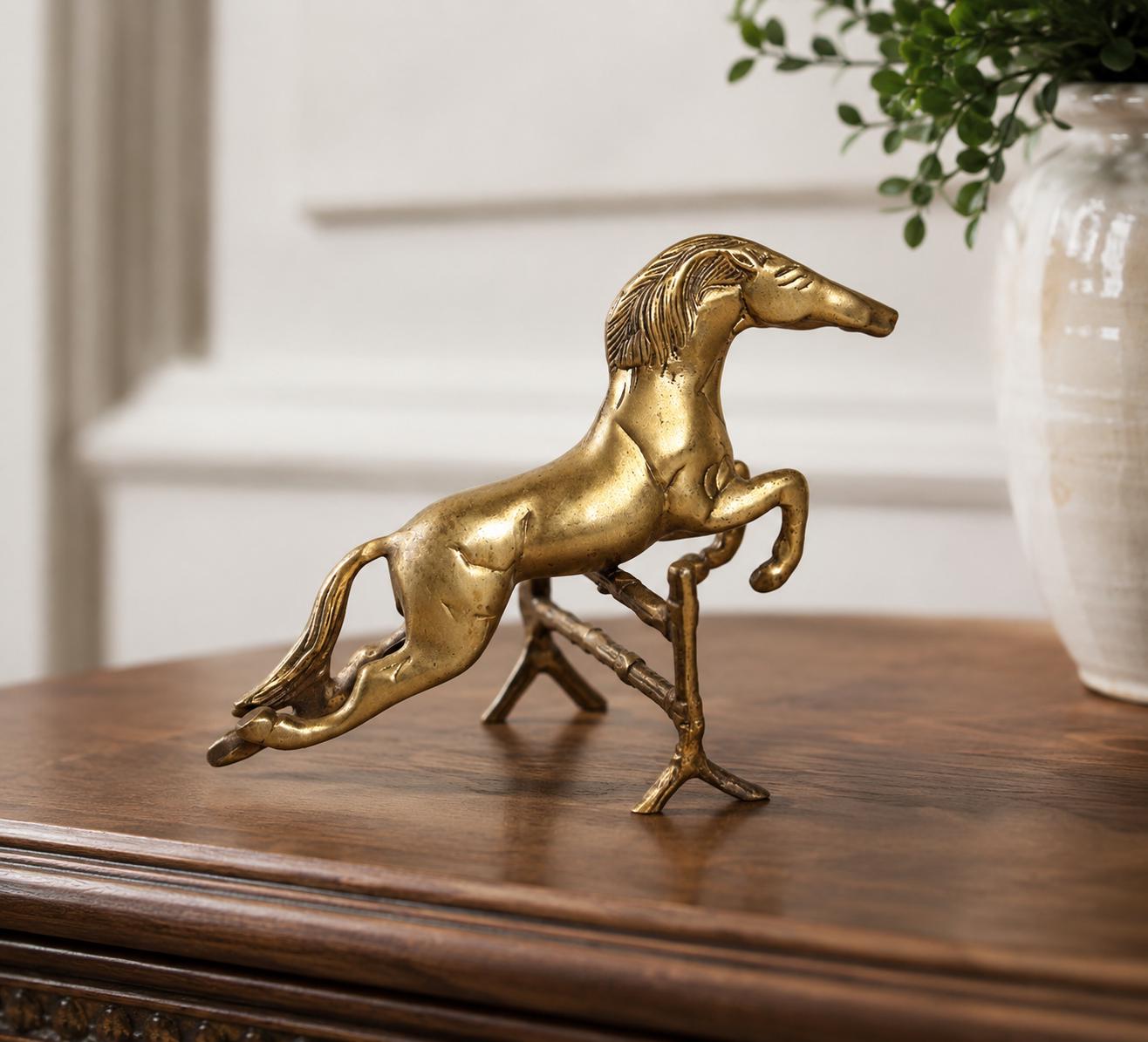 Vintage Brass Jumping Horse Figurine | Equestrian Decor | Brass Horse Ornament | Country House Interior | Vintage Horse Sculpture