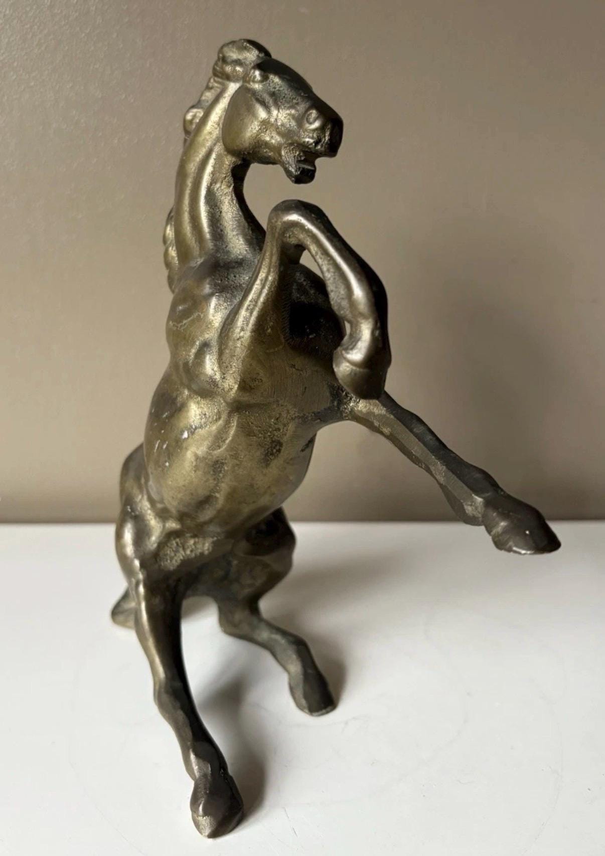 Vintage Solid Brass Rearing Horse | Equestrian Decor | Heavy Brass Horse Sculpture | Country House Interior | Vintage Horse Figurine