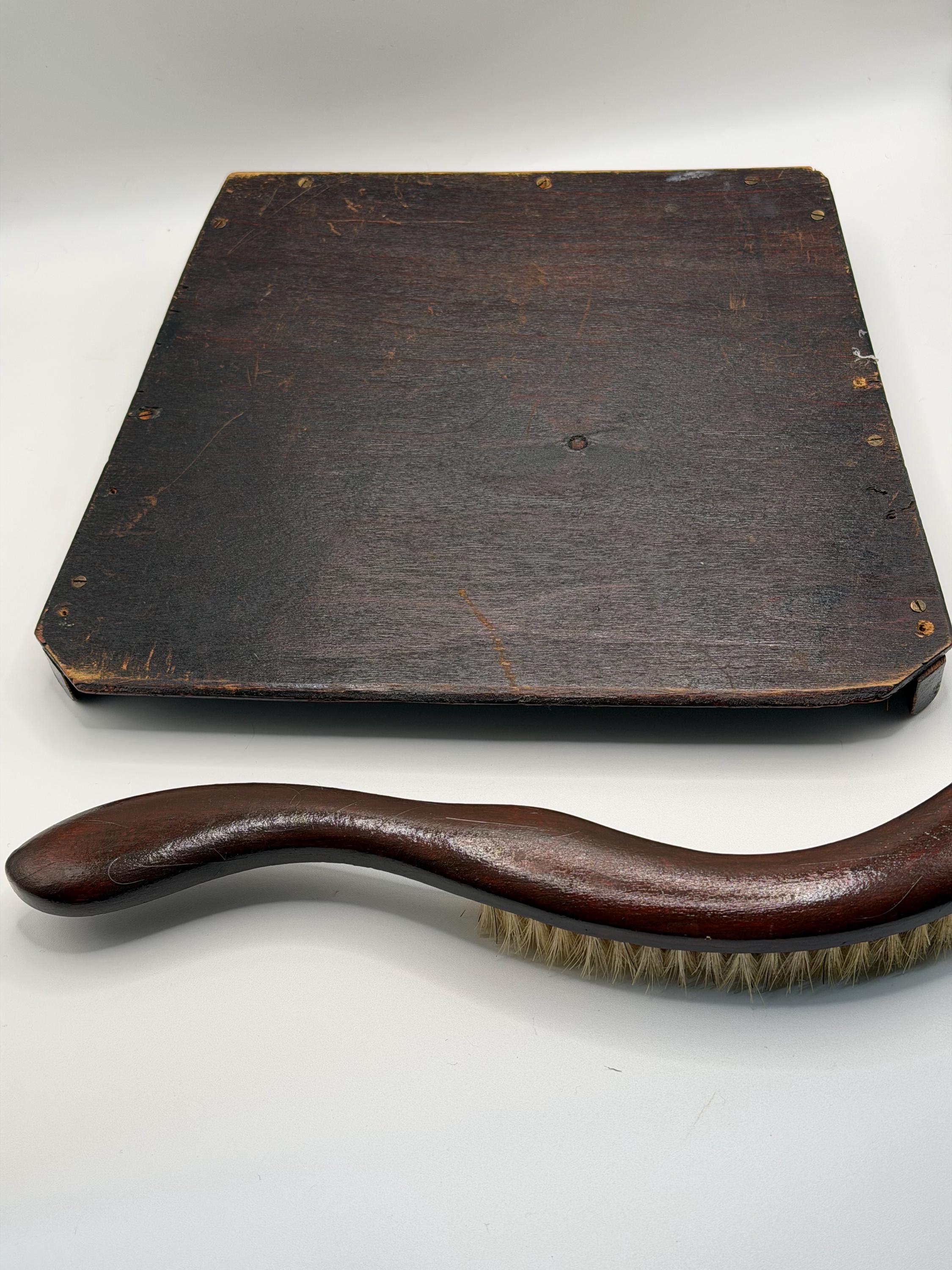 Vintage Wooden Crumb Tray & Brush with Inlaid Seashell Detail | Antique Tableware | Coastal Decor | Wooden Serving Tray |