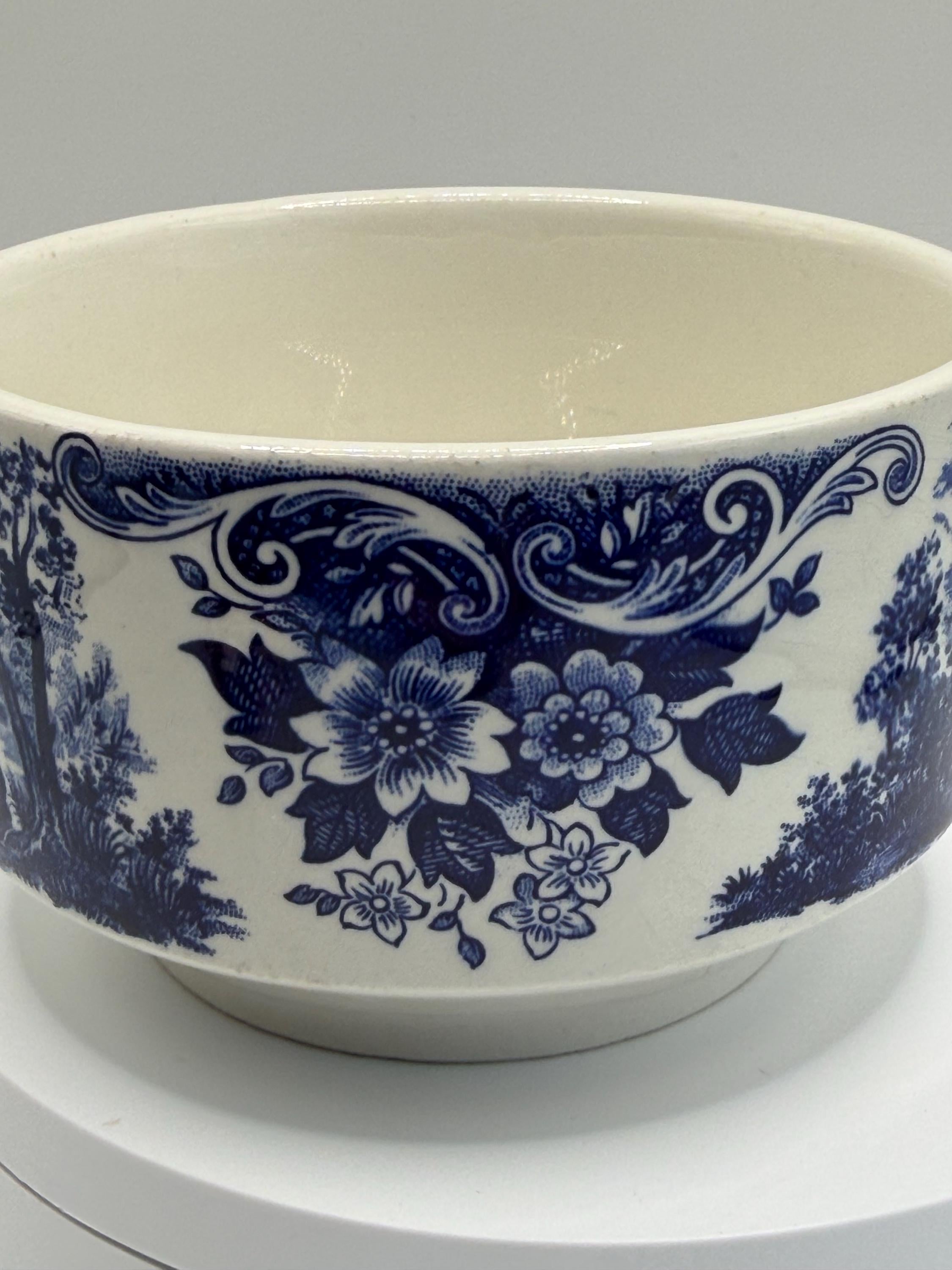 Vintage Broadhurst Ironstone Sugar Bowl | The English Scene | Blue & White Staffordshire Pottery