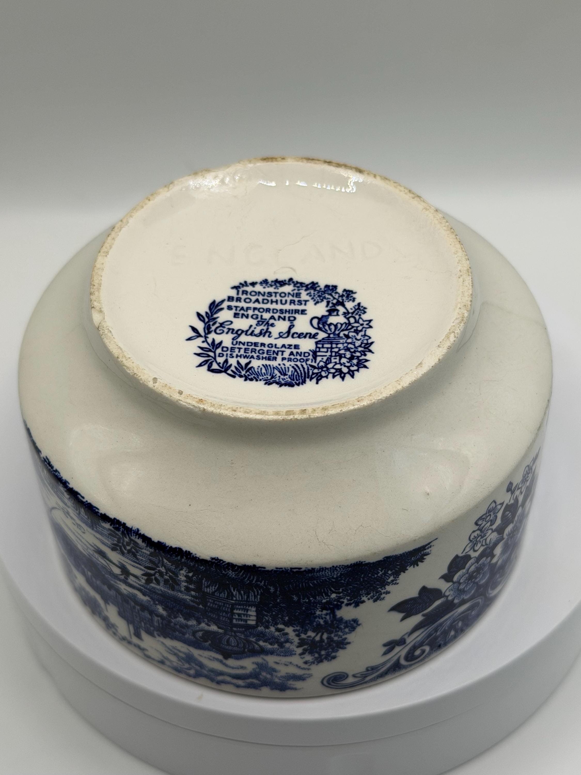 Vintage Broadhurst Ironstone Sugar Bowl | The English Scene | Blue & White Staffordshire Pottery