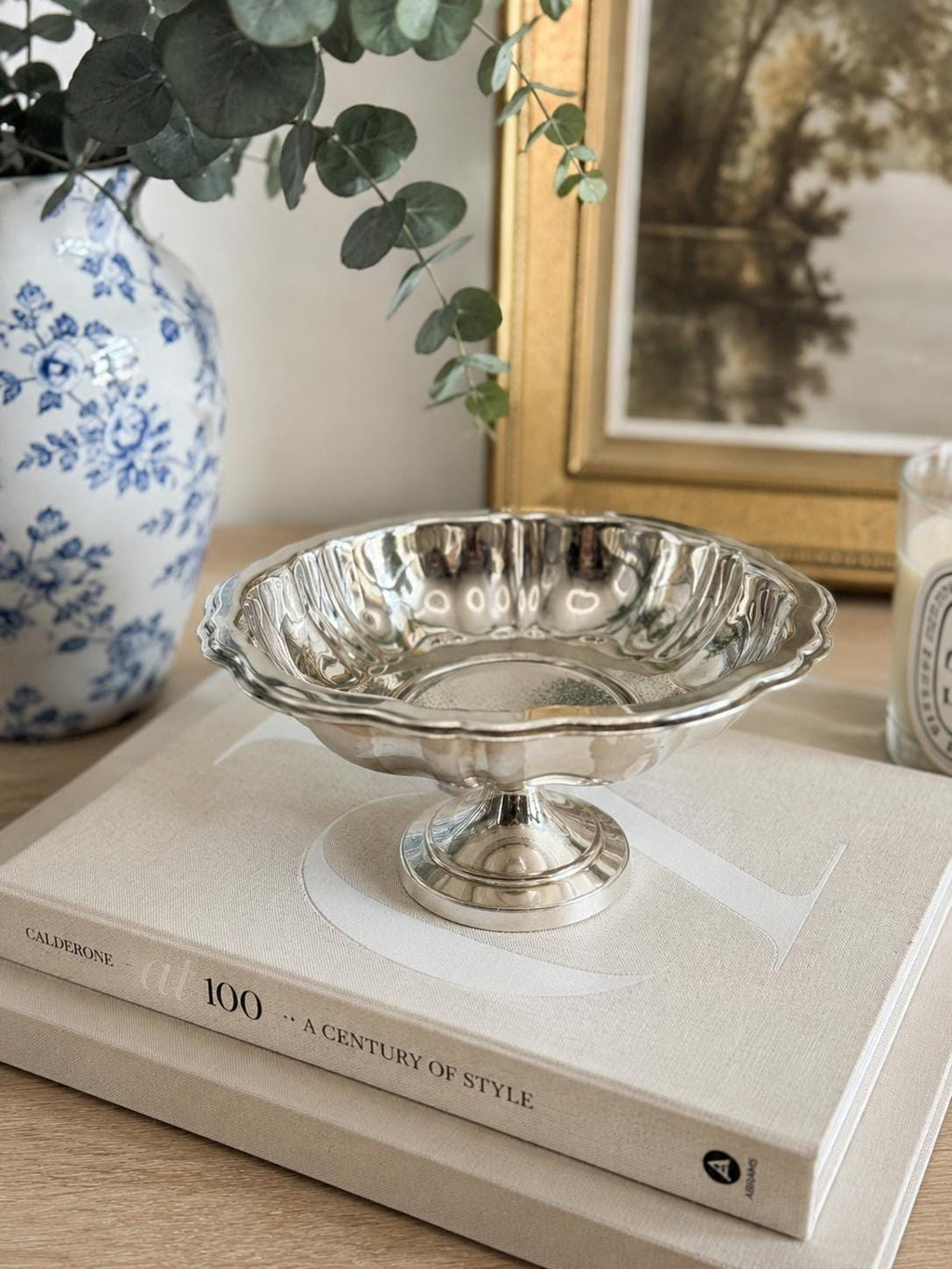 Vintage Oneida Silver Plated Pedestal Compote Dish | Scalloped Serving Bowl | Mid Century American Silver Plate | Bon Bon Dish | Candy Bowl