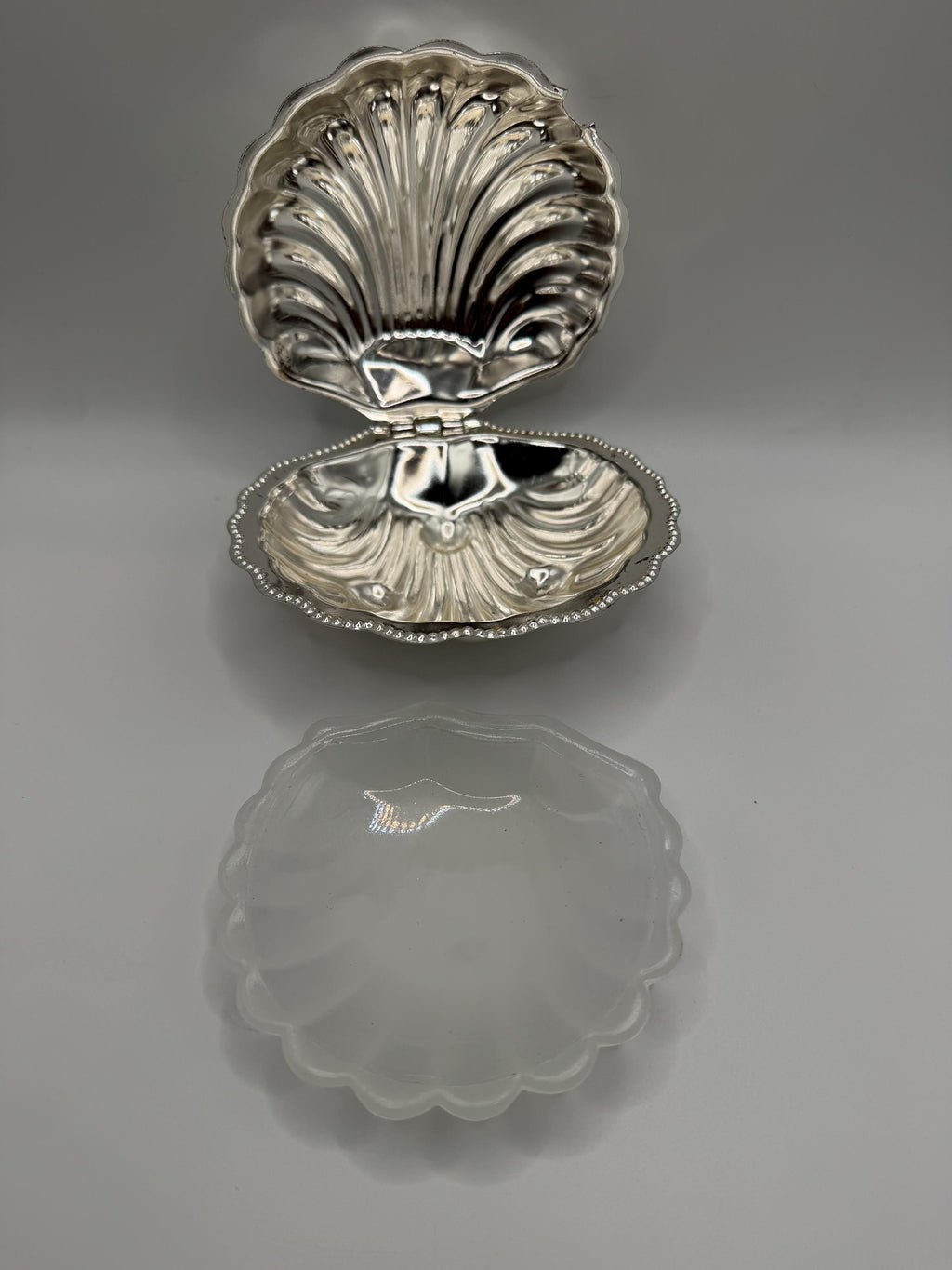 Vintage Queen Anne Clam Shell Butter Dish with Original Glass Insert & Original Box